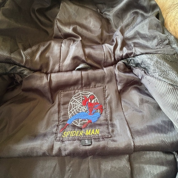 RARE Leather  Spiderman Kids Jacket - Black with Red and Blue Accents - Picture 11 of 15